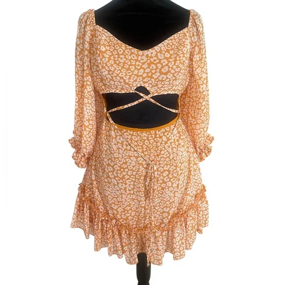 Floral Orange,white,adjustable cris cross cut out,mini,ruffle,Dress Large - Picture 7 of 7